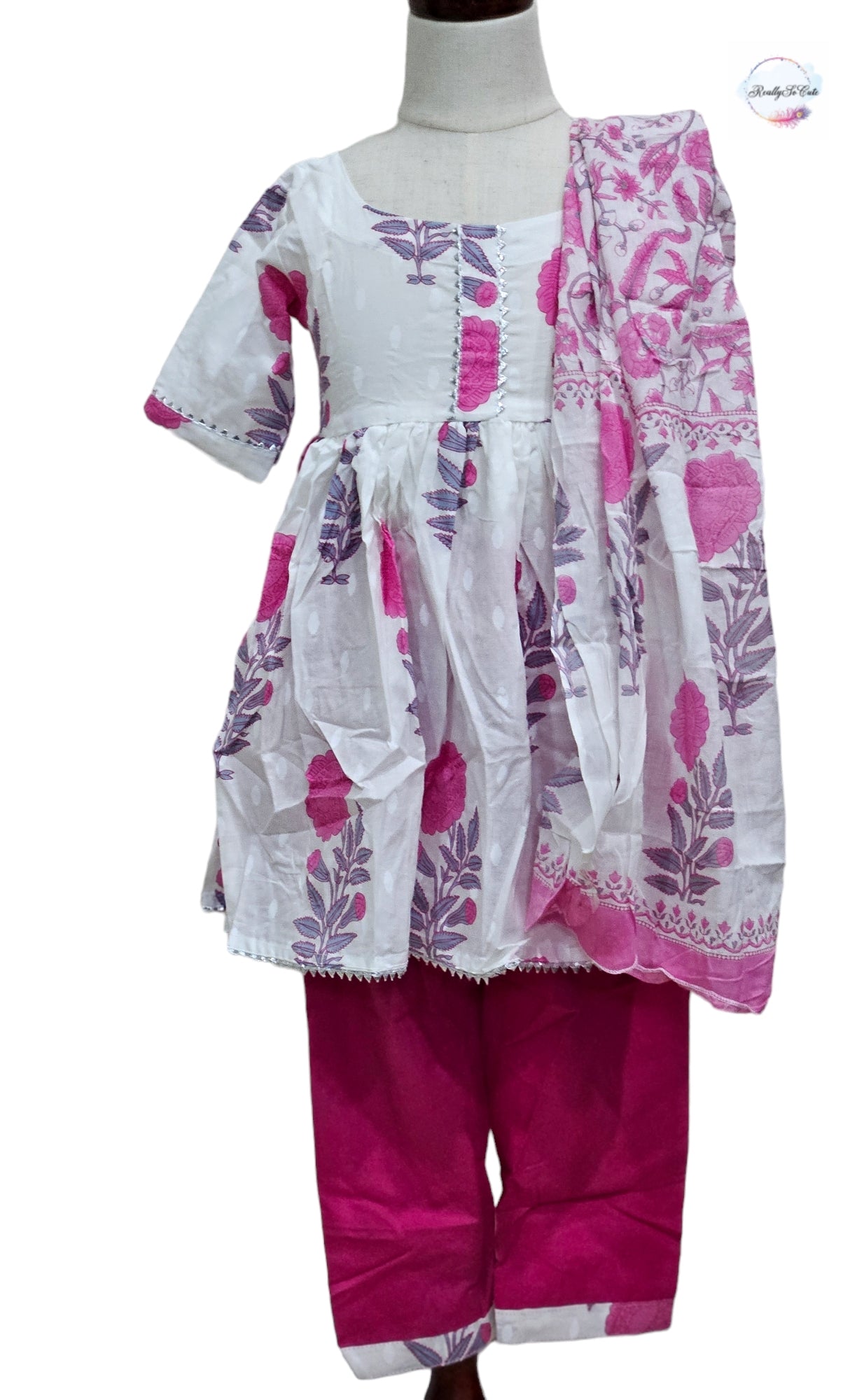 Indian Salwar Suit/  Anarkali kurta  set/  cotton kurti salwar, pink anarkali