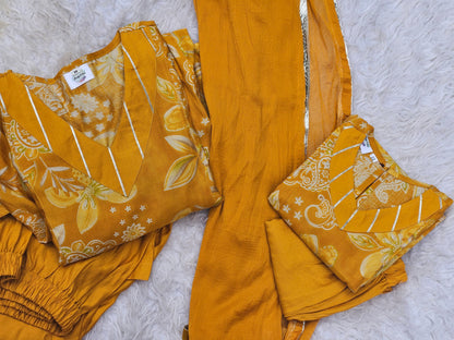 Mustard Floral Muslin Kurta Set for Women with Pockets | Mom & Me Matching Available | S–XXL