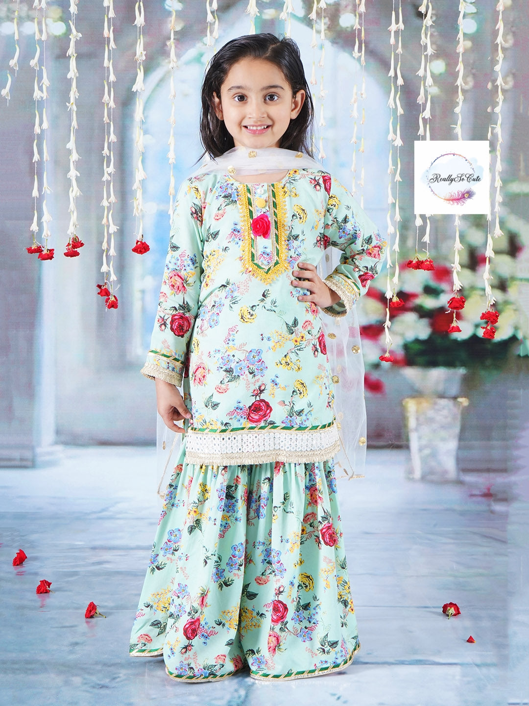 Girls 3 piece floral Palazzo Kurti set