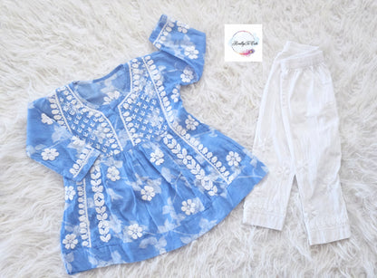 Little Girls Chikankari Kurtis sharara Set, Girls Festival Dress Set, muslin Chikankari Dress Girls