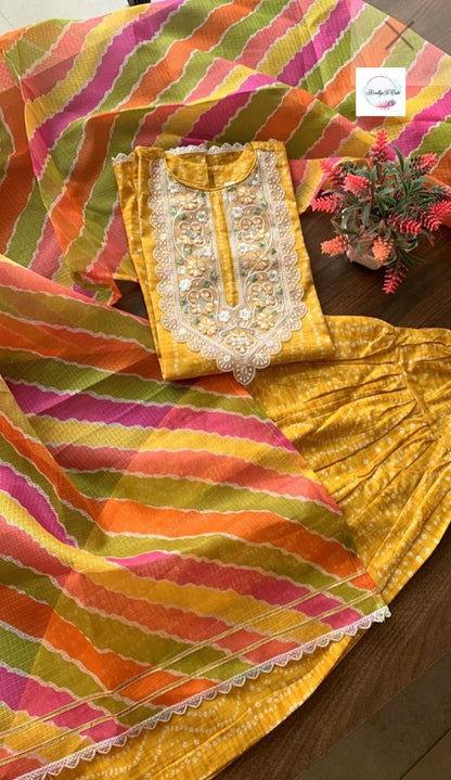 Girls 3 Piece kurti salwar dupatta yellow set