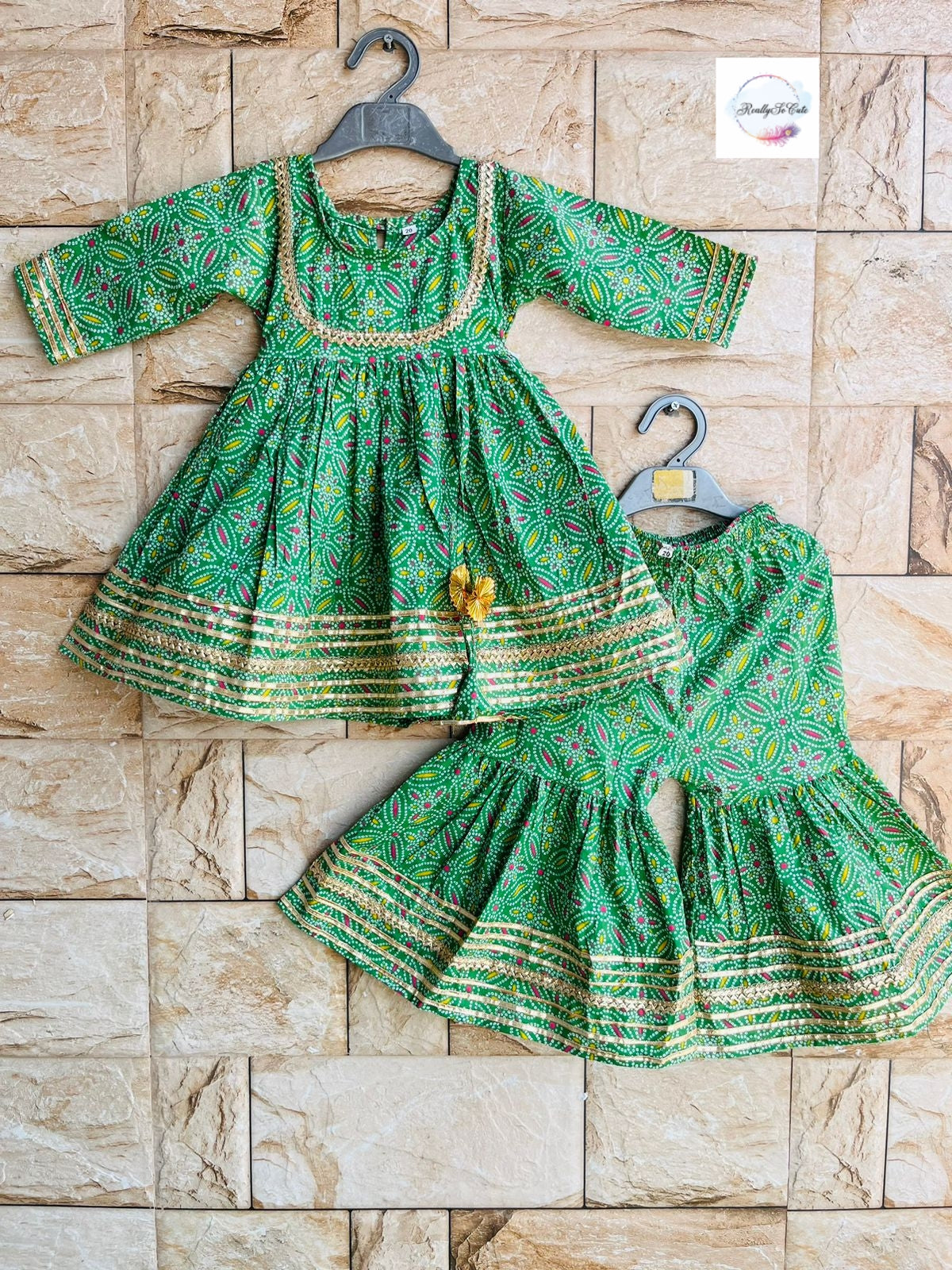 Girl Sharara kurti Set/  soft cotton kurta salwar set, green kurti sharara