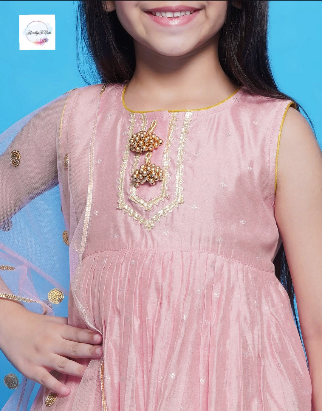 Girls 3 piece Chanderi Palazzo Kurti set