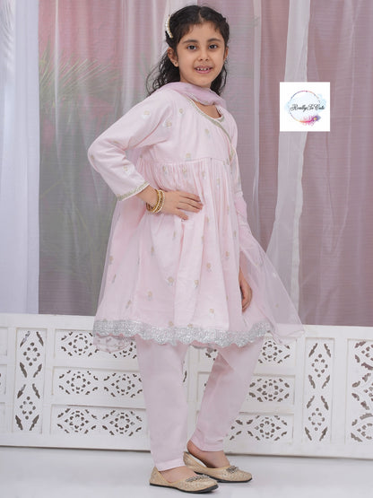 Girls 3 piece pink angarakha style anarkali Kurti set