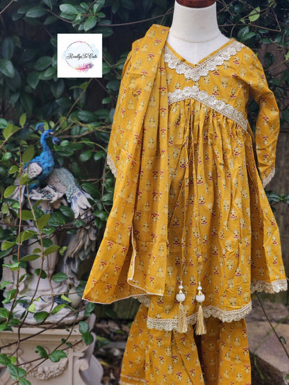 Girl Sharara kurti Set/  soft cotton kurta salwar set, mustard kurti sharara