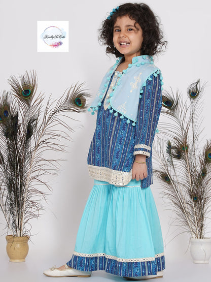 Girls 3 Piece Embroidered Sharara Kameez Dupatta set