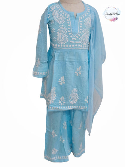 Little Girls Chikankari Kurtis sharara Set, Girls Festival Dress Set, modal Chikankari Dress Girls