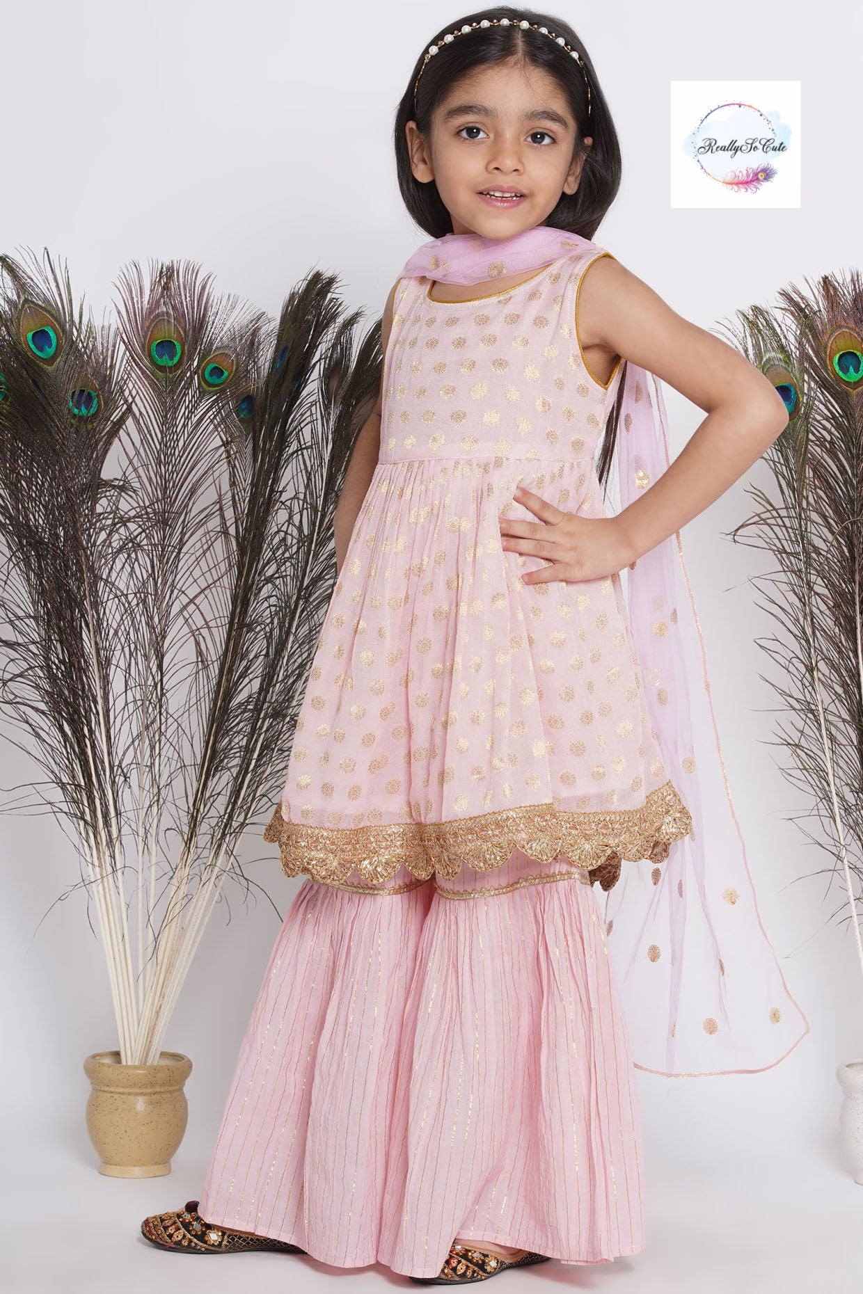 Girls 3 Piece kurti sharara, pink sharara kurti set