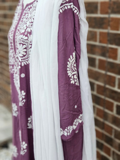 Purple chikankari kurta set