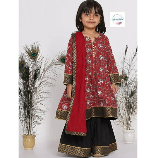 Girls 3 Piece Embroidered Salwar Kameez Dupatta/Girls black kurti kids/salwar suit with dupatta