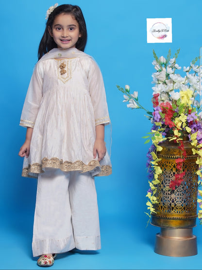 Girls 3 piece Chanderi Palazzo Kurti set