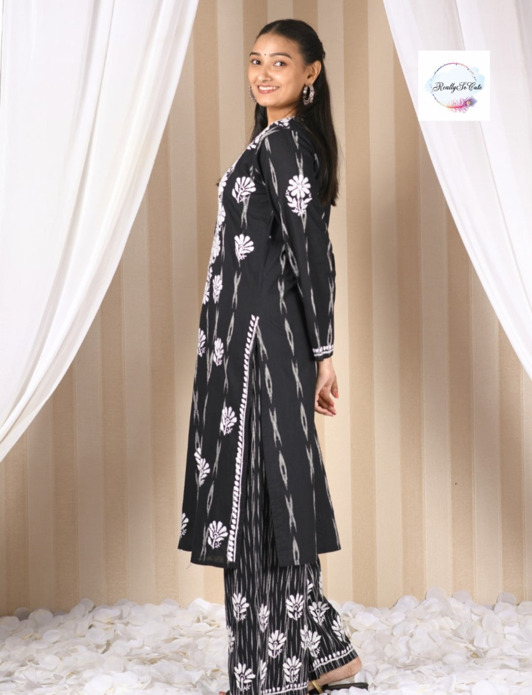 Ikkat cotton Black chikankari set