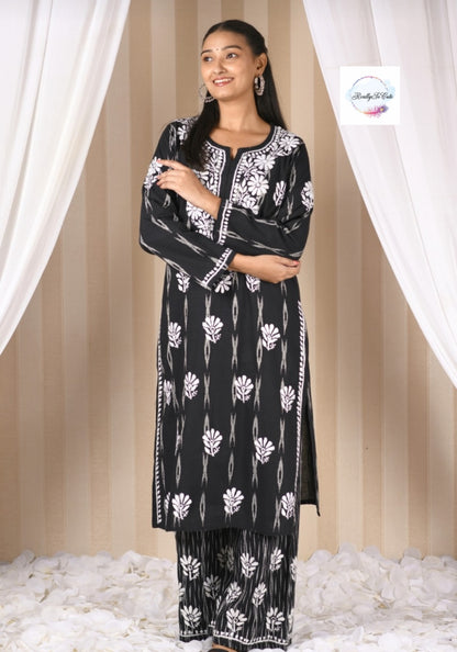 Ikkat cotton Black chikankari set