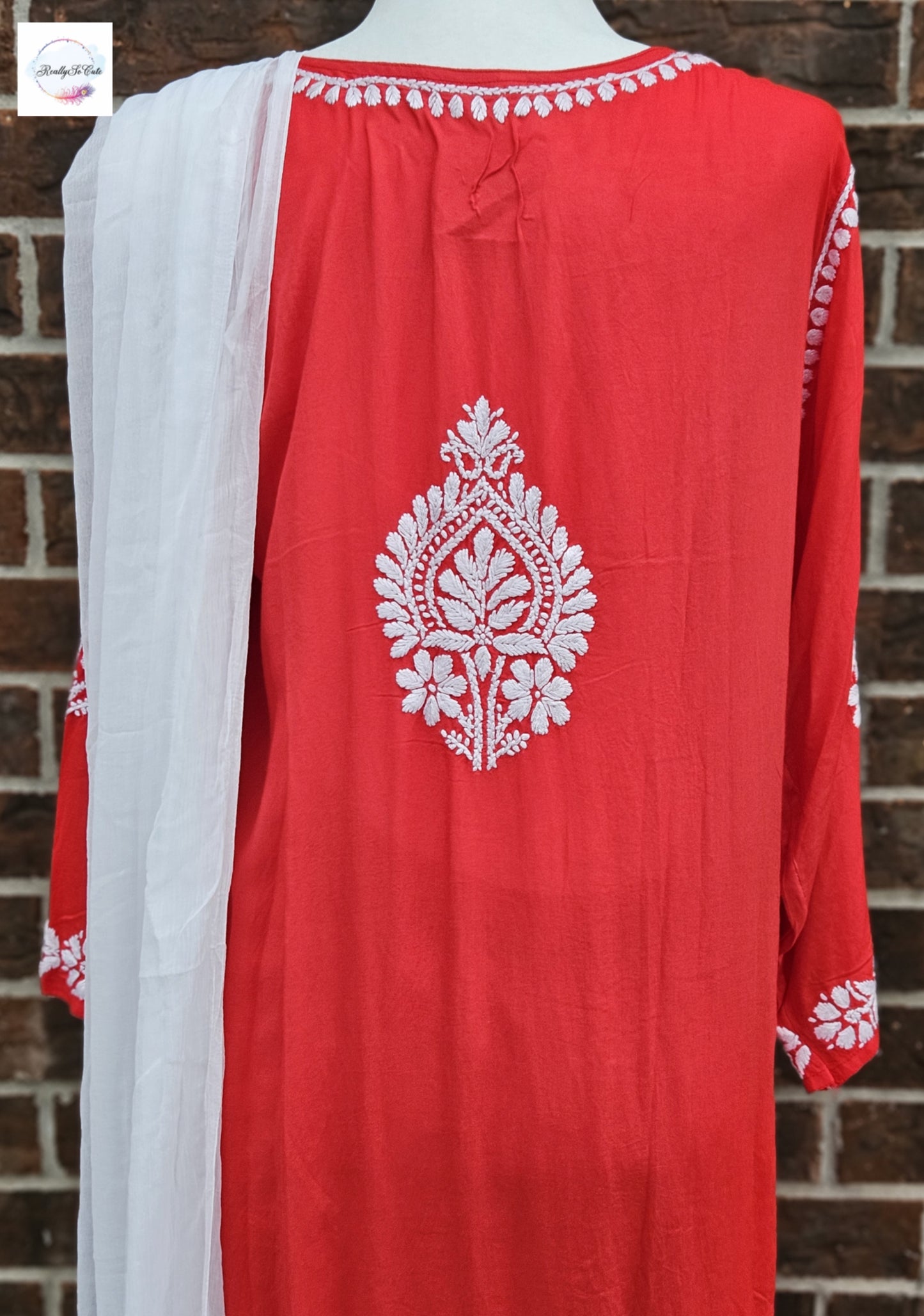 Red chikankari kurta set