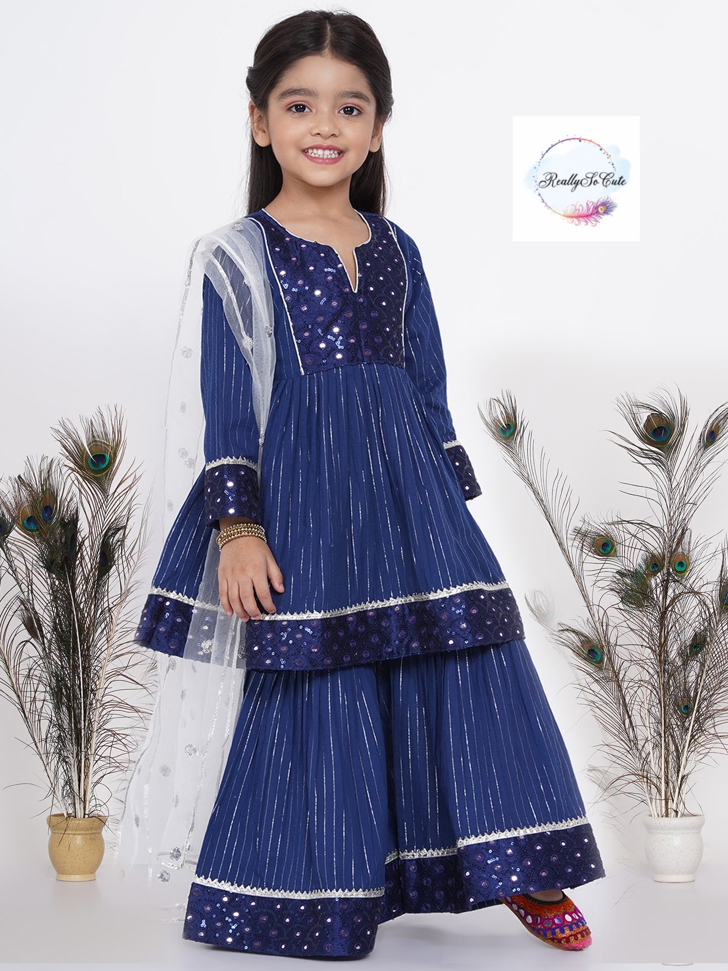 Girls 3 Piece Embroidered Sharara Kameez Dupatta set