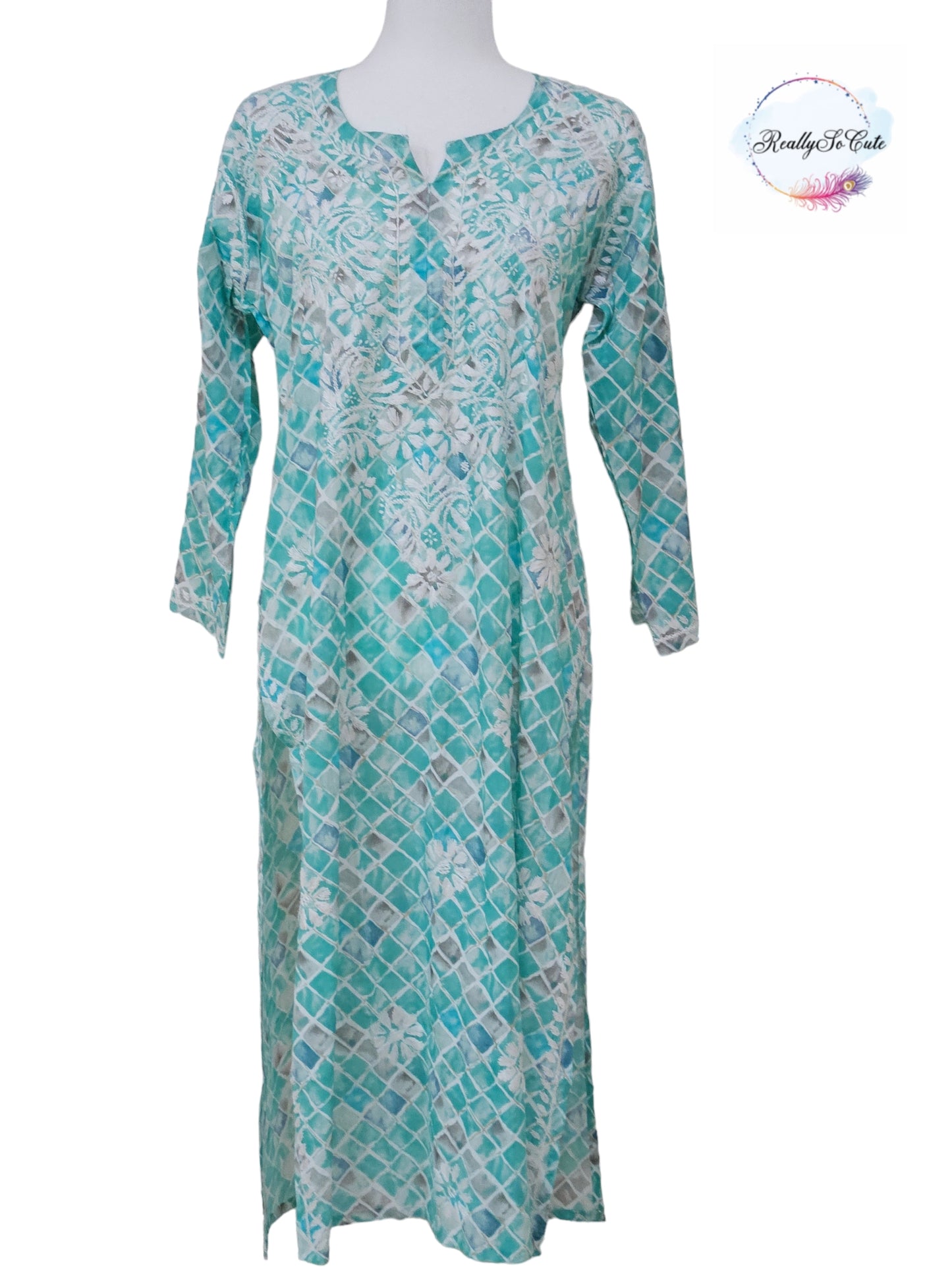 Blue long chikankari kurti