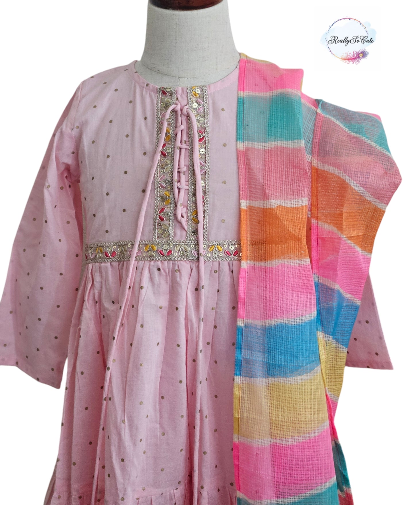 Indian Salwar Suit/  Anarkali kurta  set/  cotton kurti salwar, pink anarkali set