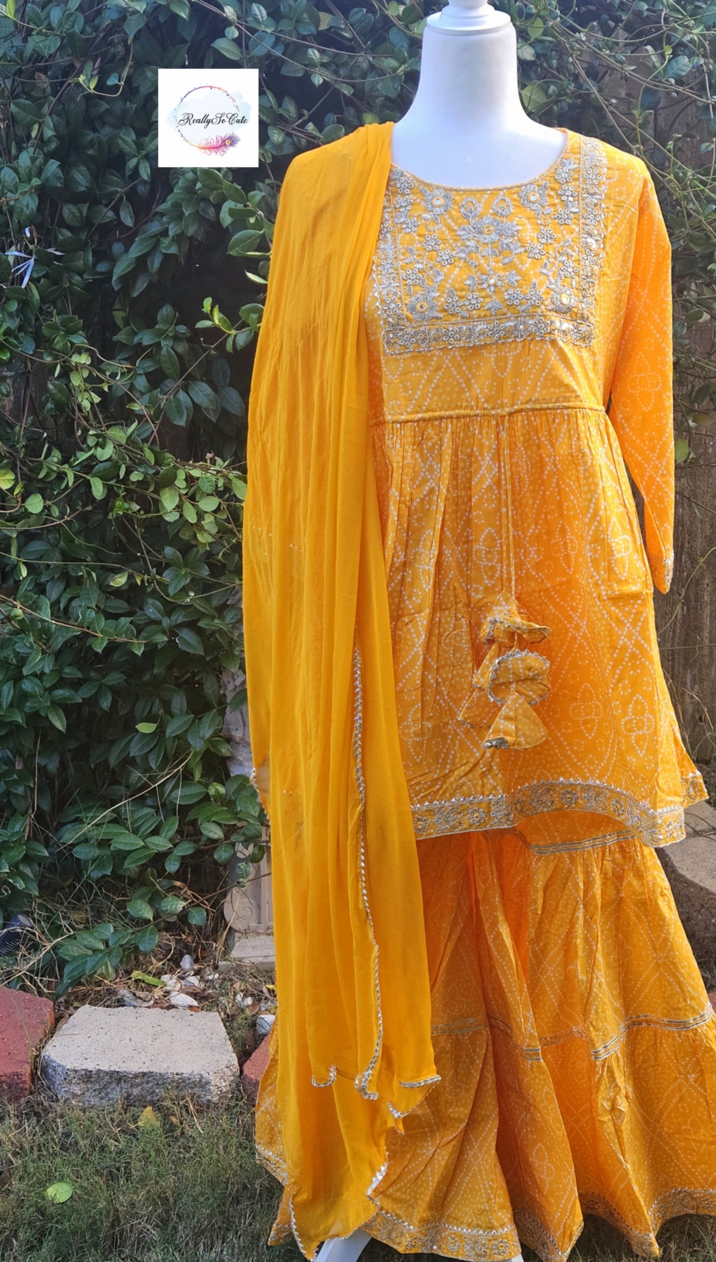 Yellow Bandhani sharara set