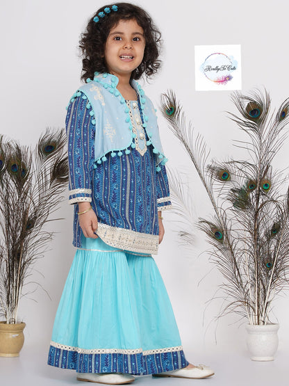 Girls 3 Piece Embroidered Sharara Kameez Dupatta set