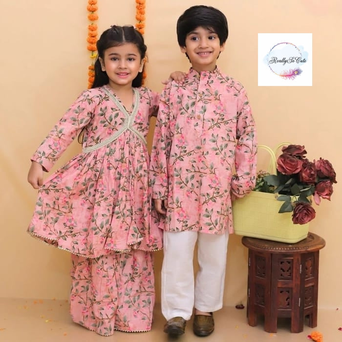 Boys  cotton kurta pajama, floral print kurta set