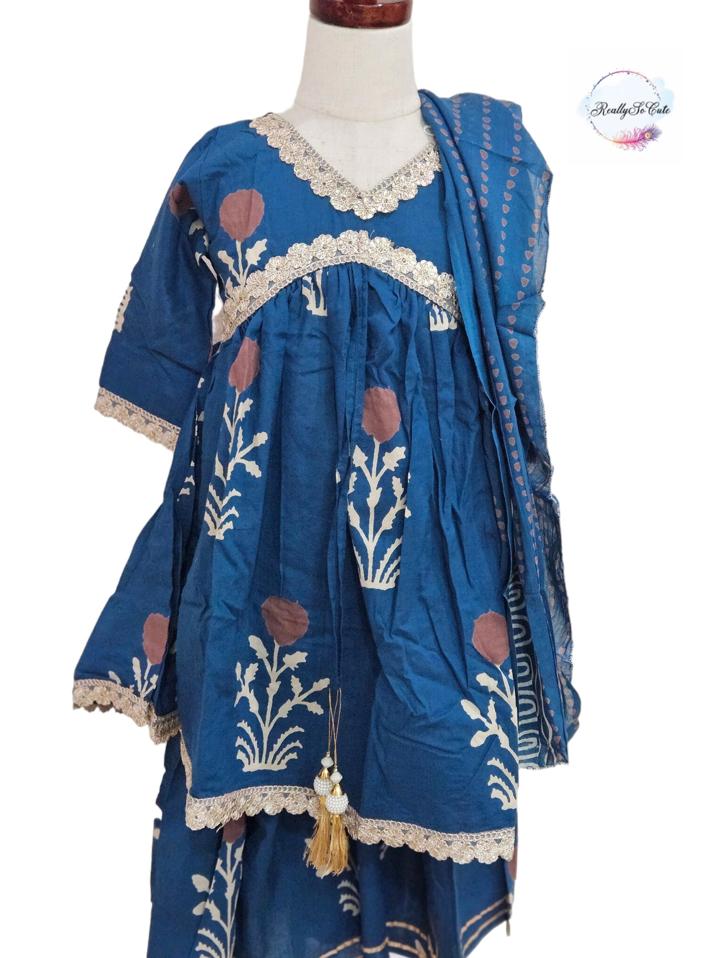 Indian Salwar Suit/  cotton sharara kurta  set/ toddler indian baby girls set, blue traditional dress set