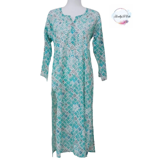 Blue long chikankari kurti