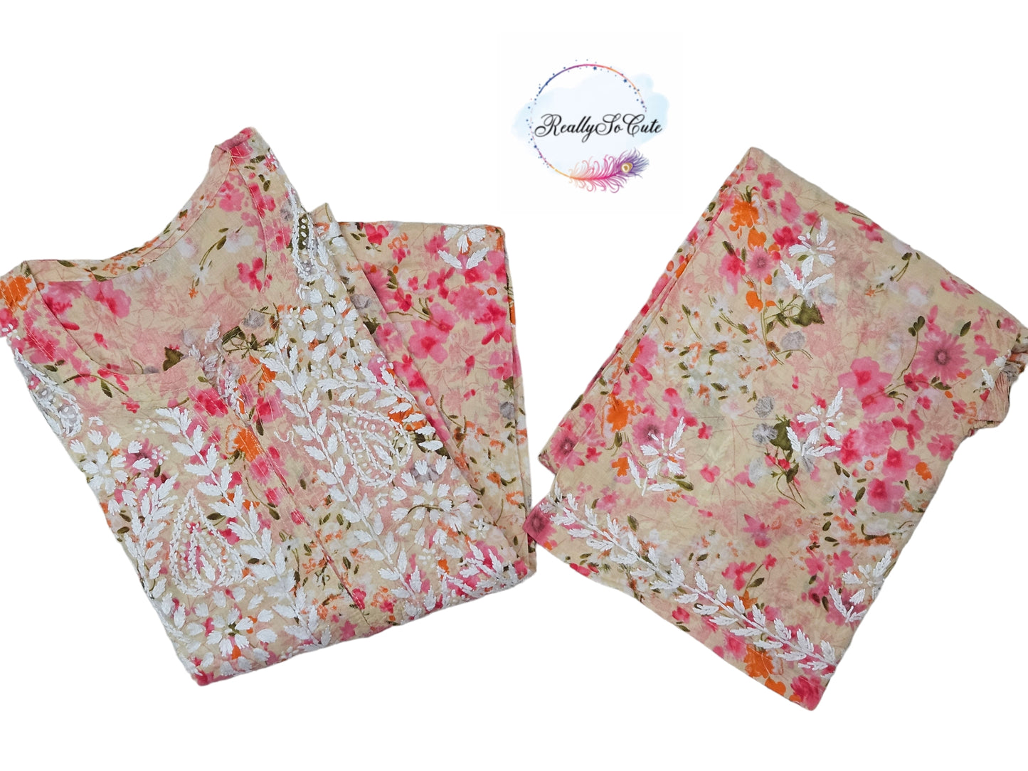 Peach chikankari full set