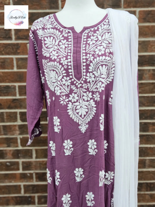 Purple chikankari kurta set