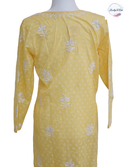 Yellow long chikankari kurti