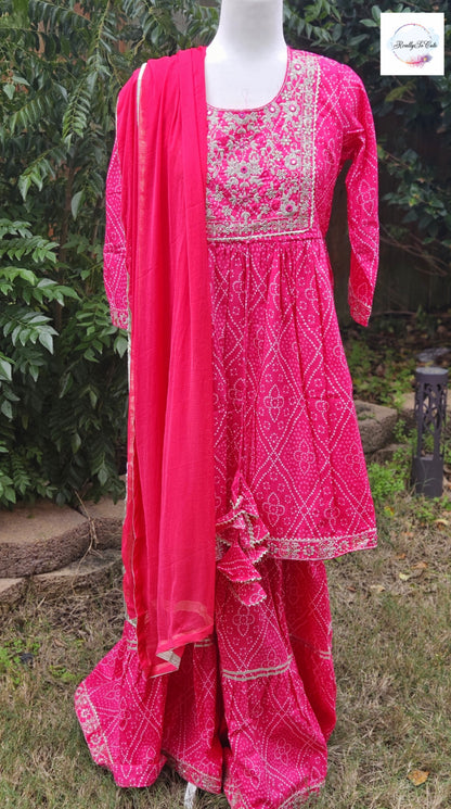 Pink Bandhani sharara set