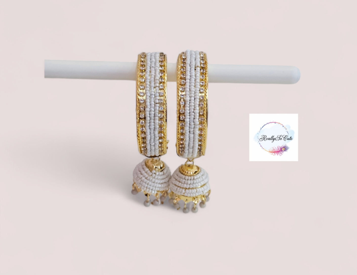 White color pearl bangles with dangles