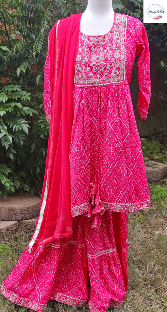 Pink Bandhani sharara set