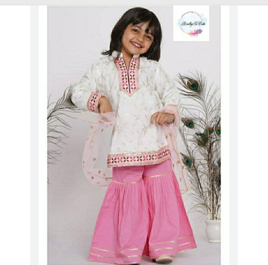 Girls 3 Piece Embroidered Sharara Kameez Dupatta set