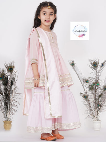 Girls 3 piece pink Palazzo Kurti set