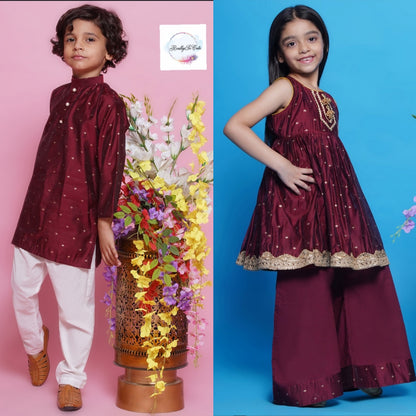 Sibling Combo - Chanderi Maroon set