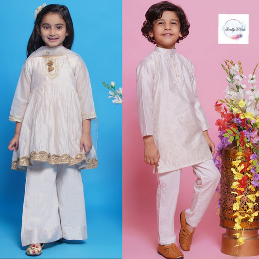 Sibling Combo - Chanderi Cream Hue set