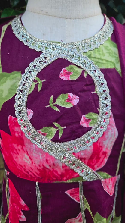 Soft cotton pichwai kurti sharara dupatta set