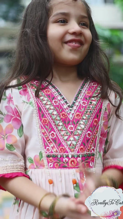Blush Pink Floral Cotton Sharara Set for Girls | Embroidered Ethnic Wear with Tassel Tie | Sizes 3M–10 Years