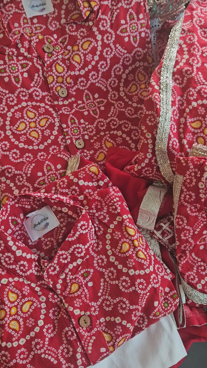 Red Bandhani Cotton Kurta Set for Women with Dupatta | Pure Cotton Ethnic Wear | Sizes S–XXL
