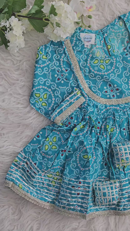 Blue Bandhani Cotton Sharara Set for Girls (3M–16Y) | Soft Ethnic Kidswear, Kids Bandhani Outfit USA