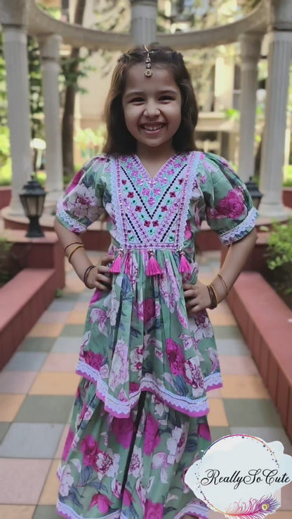 Girls Cotton Sharara Kurti Suit