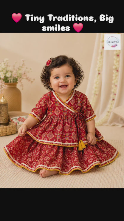 Blue Cotton Baby Lehenga Set with Angarakha Wrap Top (0–2Y)