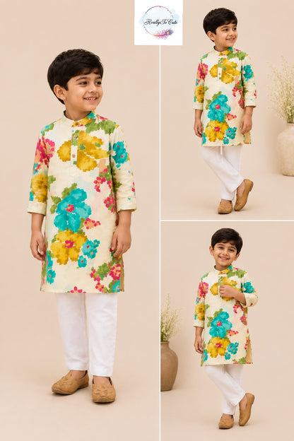 Pure Cotton Floral Kurta Pajama for Boys | Sibling Matching Outfit | Newborn –15Y