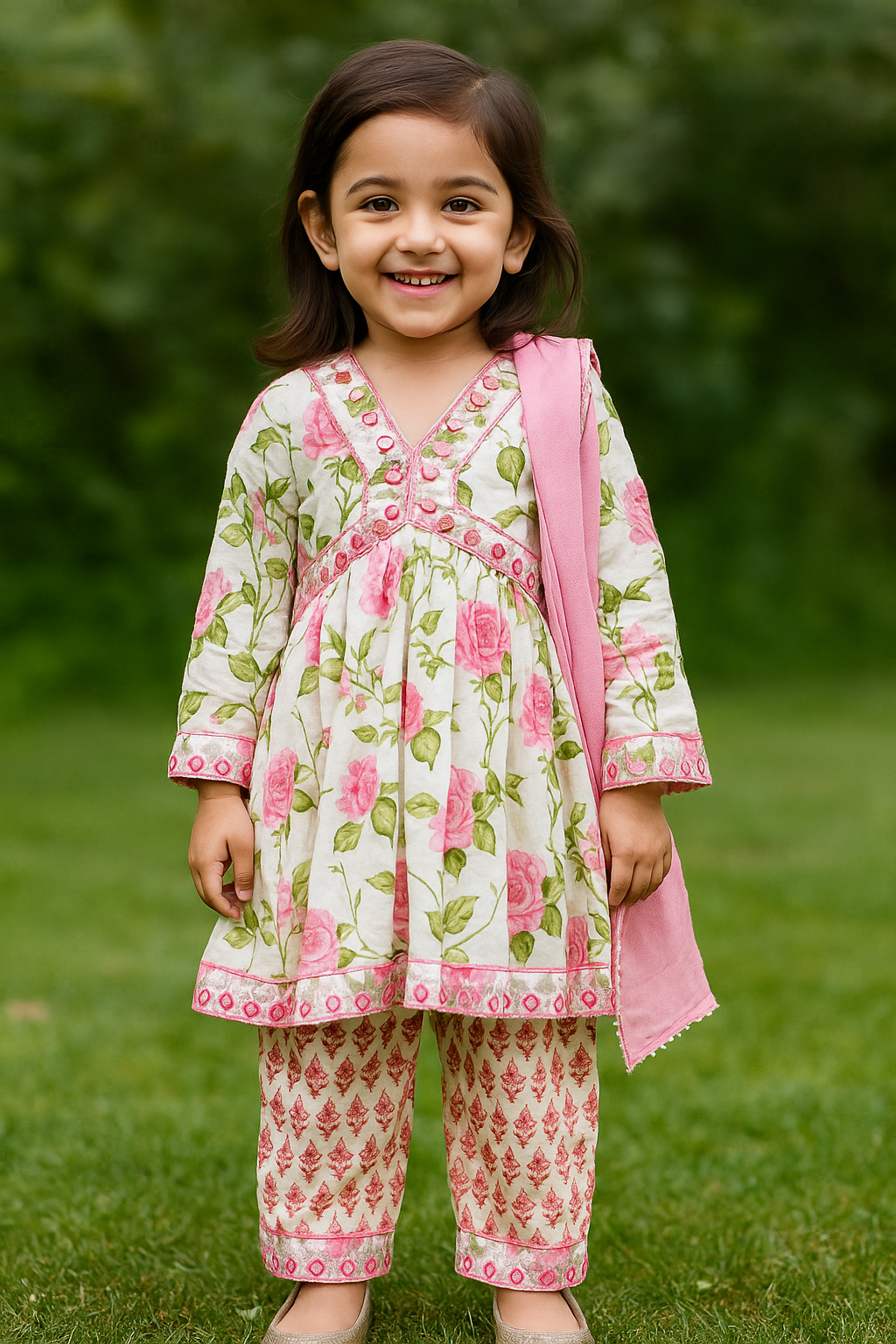 Soft cotton floral kurti pant dupatta set