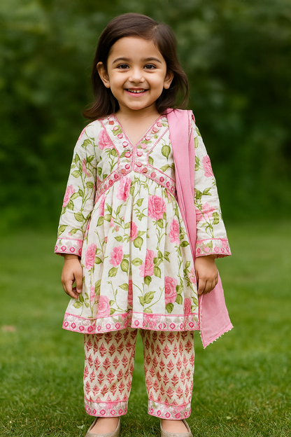 Soft cotton floral kurti pant dupatta set