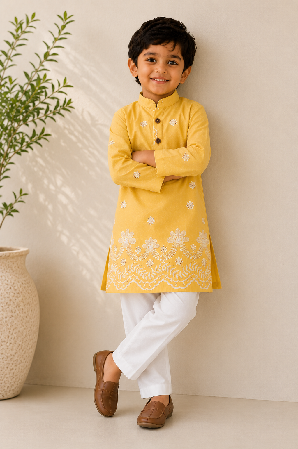 Buttercup Yellow Boys Kurta Pajama Set | Pure Cotton Festive Wear| Sibling Matching Outfit | Newborn –15Y
