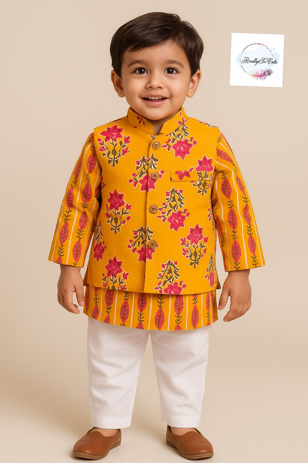 Boys  cotton kurta pajama with jacket, cotton kurta set