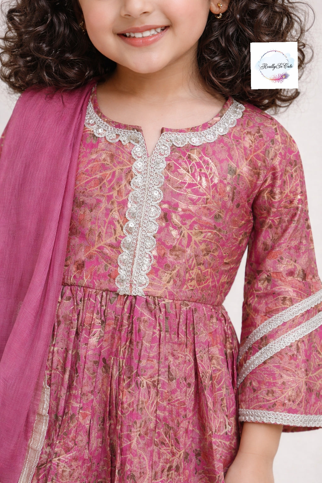 Pink Muslin Kurta Set for Girls with Pockets | Soft Floral Ethnic Wear (3M–14Y)