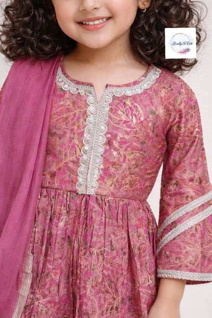 Pink Muslin Kurta Set for Girls with Pockets | Soft Floral Ethnic Wear (3M–14Y)