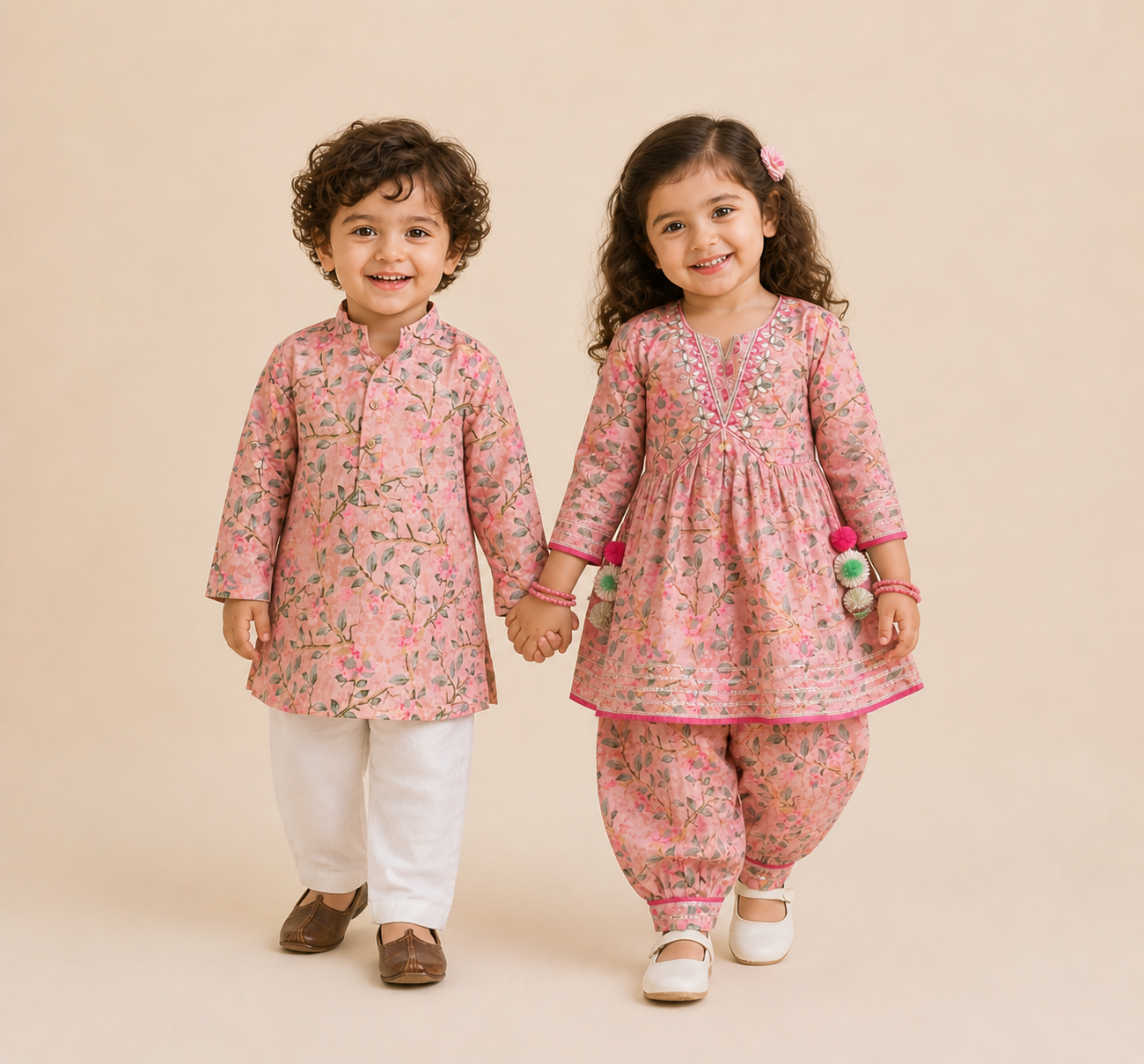 Girls Cotton Salwar Kurti Suit for Kids |Pink Floral kurti with salwar
